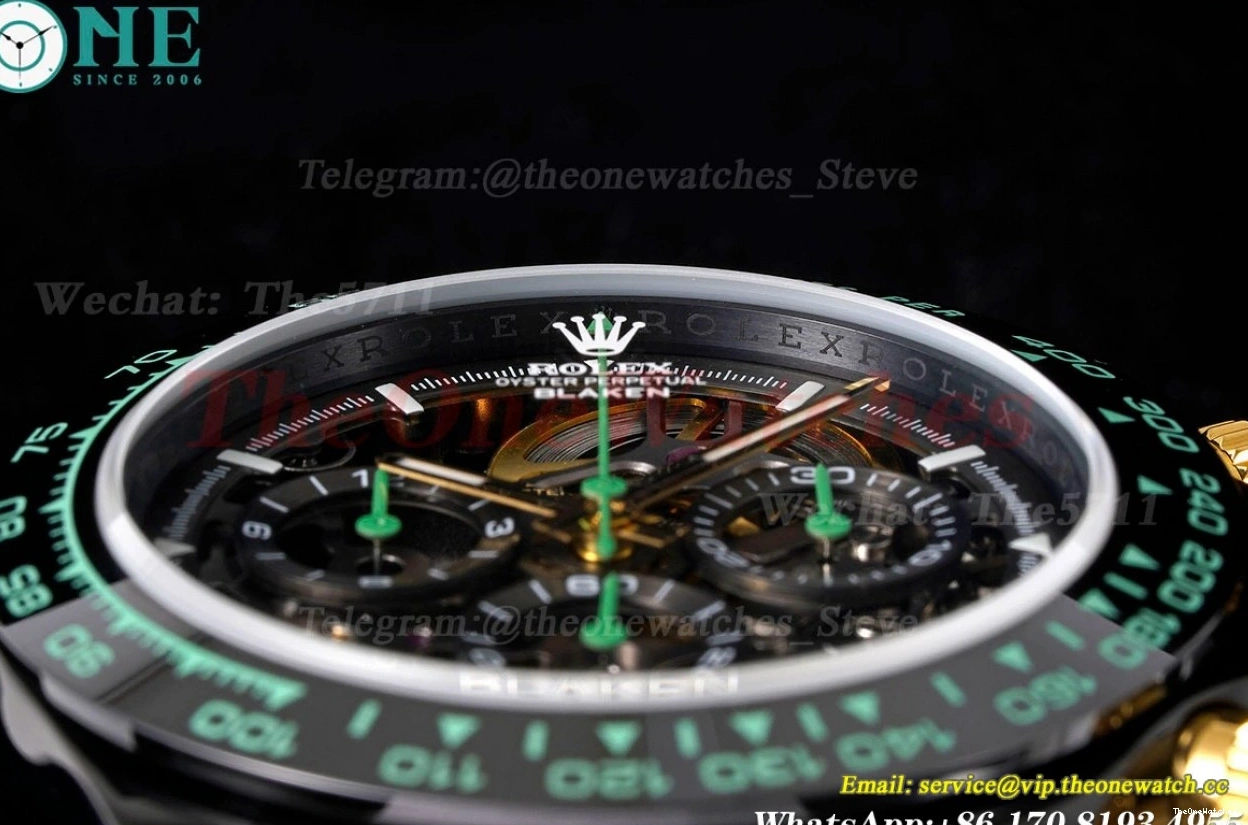 N6F Skeleton DLC Rubber 40mm Green RU DD4130 Dial Blaken On Daytona 0328